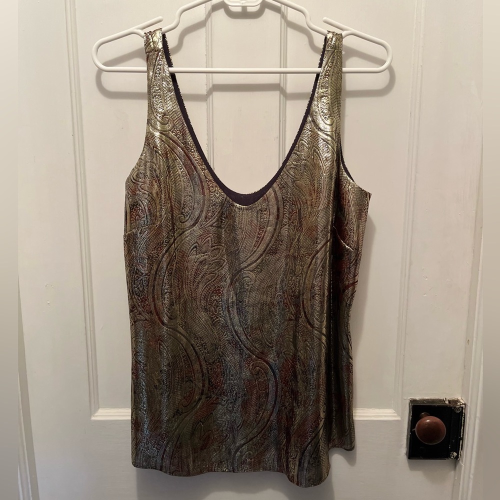 J Crew Silky Soft Gold Pattern Camisole!! 60% Silk 40% Metallic! Size 4
